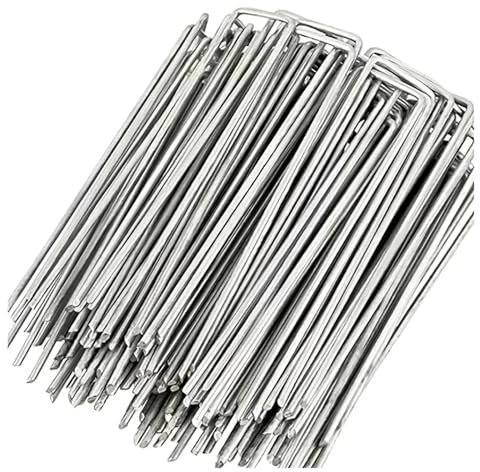 100 Grapas galvanizadas for paisajismo, estacas Decorativas for Exteriores, Tela antihierbas, antióxido, for Carpas en Forma de U.(15X4CM)