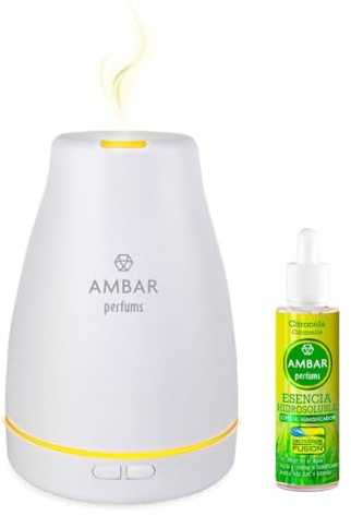 TIENDIFY - Humidificador de Esencia y Difusor de Aroma con Luz LED Ambar Perfums + Esencia a Elegir - Aromaterapia - Ideal para Hogar, Oficina y Dormitorio (CITRONELA)