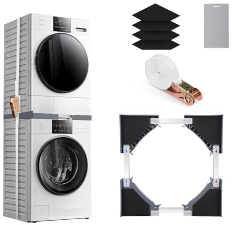 Kit de Superposition Universel pour Lave-linge et Sèche-linge, Kit de Superposition Lave Linge Seche Linge, Support Machine a Laver Réglable, Convient aux Lave-linge et Sèche-linge de 50 à 70 cm