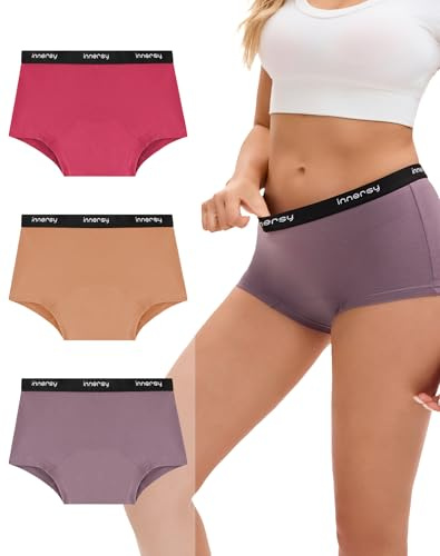 INNERSY Women's Period Boxers Underwear Leak Proof Menstrual Boy Shorts Panties 3-Pack(Mulberry,X-Large)