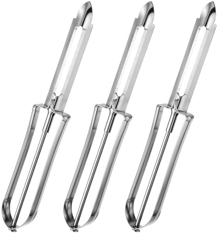 3 Pack Vegetable Peelers for Kitchen, Stainless Steel Fruit Potato Peeler with Easy Grip Ergonomic Handle, Dishwasher Safe Swivel Fruit Peelers