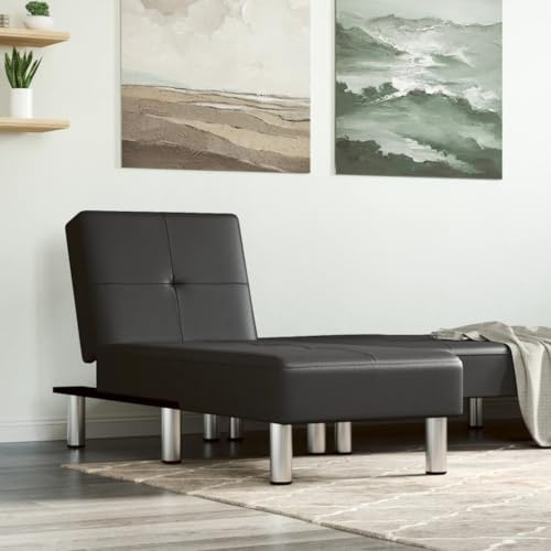 Teenpull Chaiselongue Schwarz Kunstleder, Verstellbare Relaxliege für Wohnzimmer & Schlafzimmer, 3-Positionen Gästebett mit Metallbeinen, Max. 110 kg Belastbarkeit