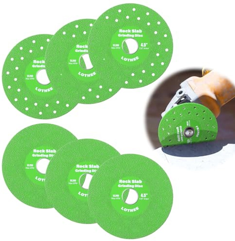 Lothee 6 Pcs 4.5 Inch Diamond Rock Slab Grinding Disc Glass Cutting Disc for Angle Grinder for Cutting and Grinding of Ceramics, Tile, Marble Edge Trimming, Compatible with Angle, Bench, Die Grinder