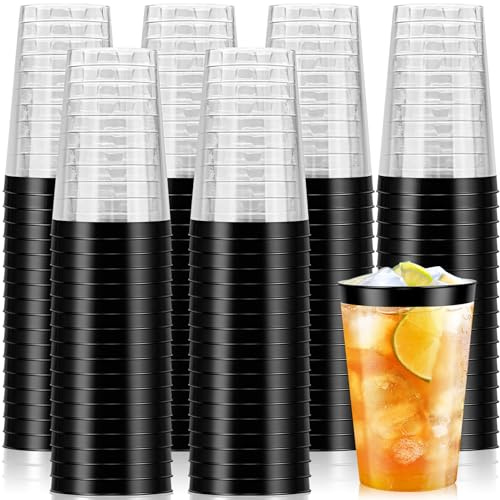 Tczecoo 50 Stück Hartplastik Partybecher, Trinkbecher, 340ml/12 Oz, Schwarz | Wiederverwendbare Party Becher, Elegante Party Weingläser für Party Geburtstag Hochzeit Camping