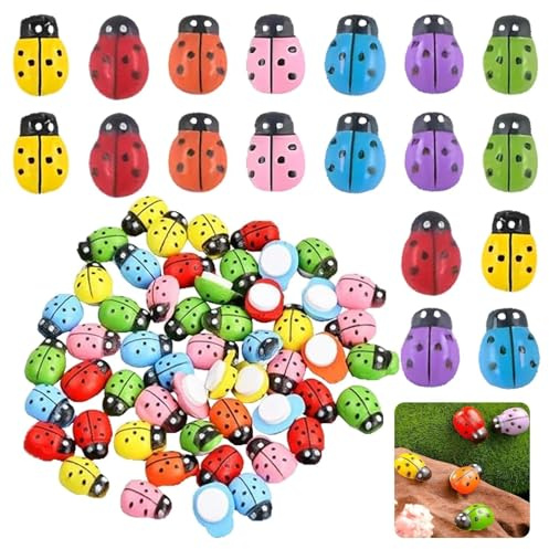 YSHODGU 200 piezas de decoración de mariquita de madera, autoadhesivas, pequeñas decoraciones para esparcir, para manualidades, álbumes de recortes y decoración de fiestas (9 x 12 mm)