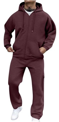 Jogginganzug Herren Lang Trainingsanzug Sportanzug Baggy Sportbekleidung Zweiteiler Outfit Y2K Hip Hop 2-Teilig Sportjacke und Jogginghose Casual Hausanzug Bequemer Tracksuit Loose Fit Laufanzug