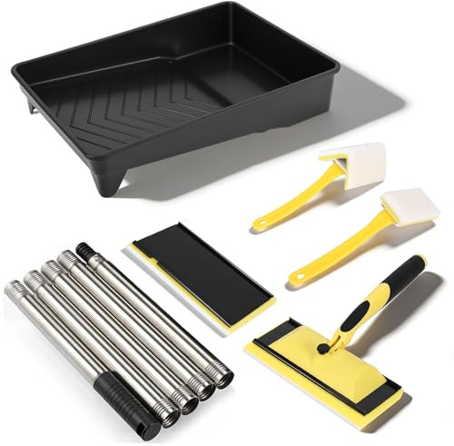 Paint Pads for Walls and Ceilings with Extension Pole and Replacement Pads | Paint Pad Set with 9inch Paint Tray,Paint Edger Tool and Triangular Brush for Wall Painting, Wood Decks, Et