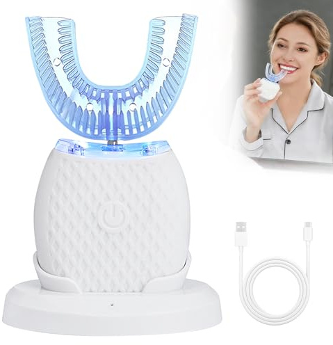 Spazzolino elettrico a 360 gradi, spazzolino ad ultrasuoni, con testa in silicone a forma di U, spazzolino automatico sonico con 3 modalità e timer, con stazione di ricarica wireless