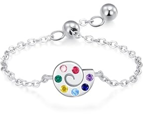 Stfery Ring Kettenglieder Verstellbar Platin 950 Damen, Trauringe mit Bunte Steine Echte Goldschmuck