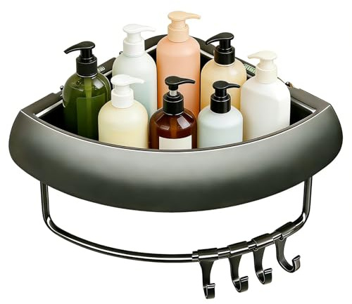 Genérico Estante de Esquina para Baño | Sin Taladros Antioxidante Organizador Triangular con Ganchos | Repisas De Baño Y Ducha | para Encimera Bañera Hogar Hotel Apartamento Champú