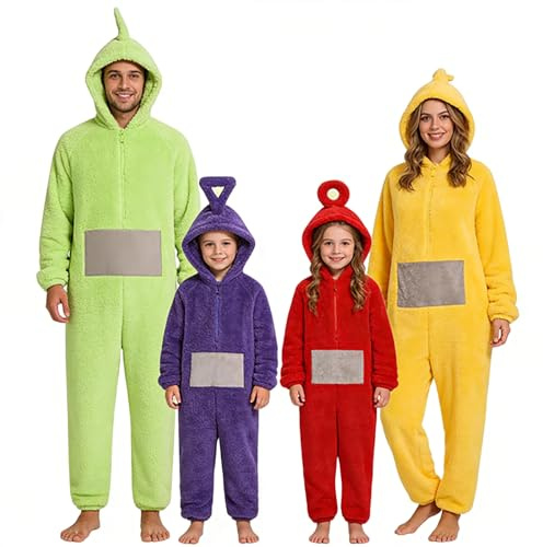 Teletubbies Kostüm Erwachsene Onesie Damen Fasching Pyjama One Piece Cosplay Pajamas Kuschel Schlafanzug Party Karneval Einteiler Kuschelanzug Tele tubbies Nachtwäsche Weihnachten Tierkostüm