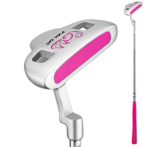 Barn golfputter högerhänt rostfritt stål barn pojkar flickor nybörjare övningstränare undervisning golf tryckstång klubb (rosa, ålder 9-12)