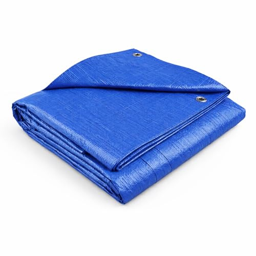 Flatro Waterproof Tarpaulin Sheet (3.6ft x 5.5ft) / (1.1m x 1.7m) Blue Tarpaulin with Reinforced Eyelets | UV/Tear Resistant Multipurpose Weatherproof Tarp for Garden, Farming & Camping