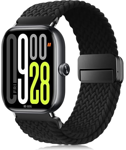 AidorMax Cinturino Compatibile con Xiaomi Redmi Watch 6/5/4 e Smart Band 9/8 Pro, Cinturino in Tessuto Elastico Intrecciato con Chiusura Magnetica in Acciaio Inossidabile per Uomo e Donna