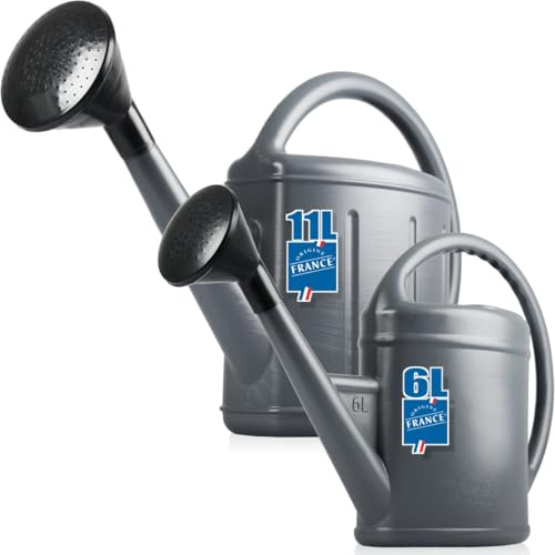 Gießkanne Set 11 + 6 Liter mit Brausen zur Bewässerung von Pflanzen Blumen Garten Grau Kanne aus stabilem Kunststoff Gartengießkanne