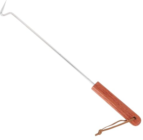 SOLUSTRE Gancio per Barbecue in Legno e Ferro con Design Antiscivolo, Forchettone Versatile per Grigliate All'aperto e Cottura di Carne e Salsicce