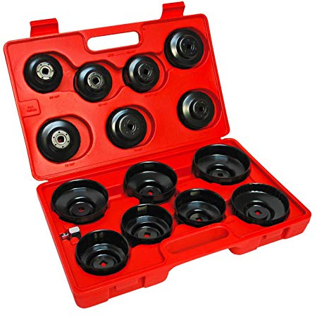 DEMA Ölfilter-Kappen 15-tlg. – Ölfilter-Schlüssel aus Alu-Druckguss, Werkzeug – robust, langlebig, präzise – für KFZ, Werkstatt, Auto, Motorräder, Ölwechsel