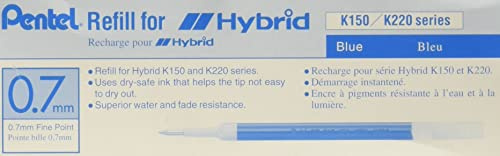 Pentel KFR7-C Nachfüllmine für Hybrid Gel-Roller, 0,7 mm Kugeldurchmesser = 0,35 mm Strichstärke, 12 Stück, blau
