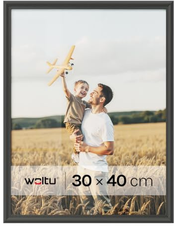 WOLTU Bilderrahmen 30x40, Schwarz, Massivholz Fotorahmen mit Passepartout