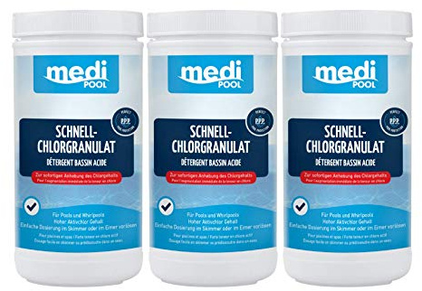 Spar-Pack | 3 x Schnell-Chlor Granulat 1,0 kg | mediPOOL (501601MP) | sehr schnell lösliches Chlorgranulat zur Stoß- und Dauerdesinfektion
