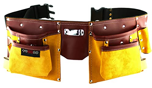 Werkzeuggürtel aus Leder mit 11 Taschen zum Tragen von Werkzeugen, verstellbarer Nylongürtel, Handwerker, Tischler