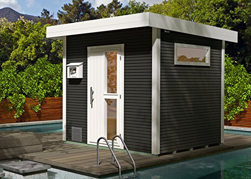 Weka 533.2525.66000 Premium-Saunahaus Kuopio mit Flachdach, wekaLine-Designprofil, Anthrazit/Weiß, 298 x 262 x 253 cm