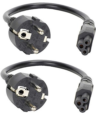 Sparpack: kurzes Stromkabel/Netzkabel (Schutzkontaktstecker auf Kleeblattbuchse). 30cm. 2 Stück.