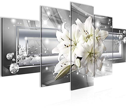 Runa Art Bild Wohnzimmer Schlafzimmer Blumen Lilien 5 Teilig Abstrakt Grau Silber Wandbilder auf Vlies Leinwand 021753c