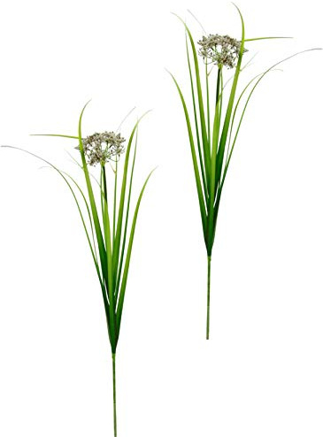 Schafgarbe mit Gras 2er Set Künstliche Blumen Kunstgras Ziergras Kunstpflanzen Feldblume Wilde Kräuter Dekogras Grasbüschel Ziergras Deko Grasarrangement Kunstblume Grünpflanze Schnittlauch
