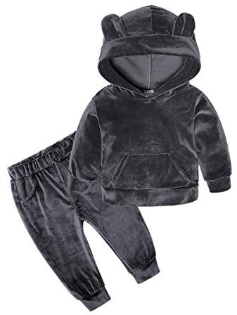 ZFTTZYMX Boys Girls Velvet Hooded Tracksuit Sweatshirt Top + Sweatpants Hoodie Outfit Set