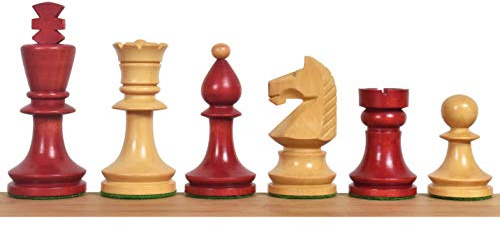 RoyalChessMall 3.8 Romanian Hungarian Chess Pieces only Set - Weighted Red Stained Boxwood