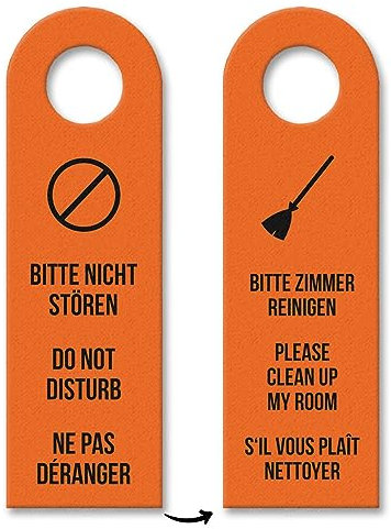Bitte nicht stören oder Bitte Zimmer reinigen Sprachen-Türhänger in orange Hotel