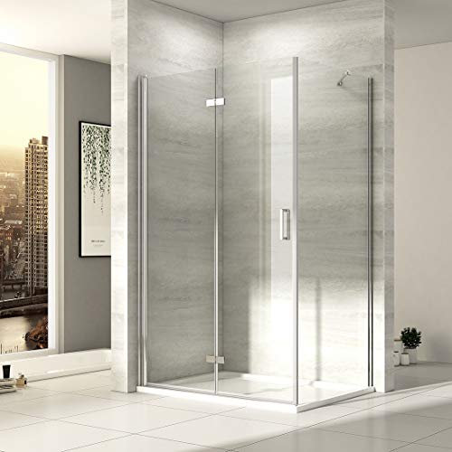 EMKE Duschkabine Eckeinstieg 100x80cm Duschabtrennung Duschwand 6mm ESG klares Sicherheitsglas Duschtür Falttür Mit Seitenwand 80cm Nano Beschichtung Duschkabinen 195cm