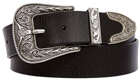 West Cowboy/Girl - Cinturón de cuero chapado en plata con hebilla de cuerno largo