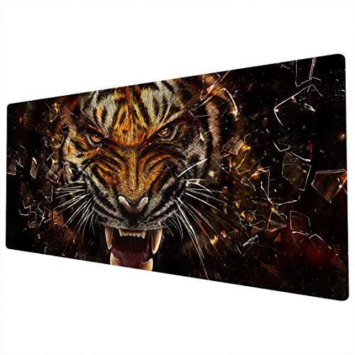 WhatsOnYourWall Large Mouse Mat | 900 x 400mm | Tiger Orange Red Black Gaming Mouse Pad
