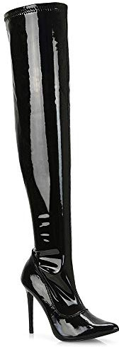 ESSEX GLAM Womens Patent Over The Knee Thigh High Stiletto Heel Ladies Stretch Calf Boots (Black Patent, 8)