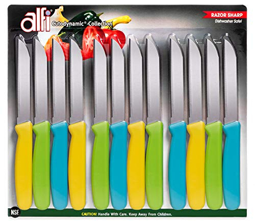 Alfi All-Purpose Knives Aerospace Precision Pointed Tip - Home And Kitchen Supplies - Serrated Steak Knives Set | Made in USA (Ultra Bright Multi-Color, 12 pack)