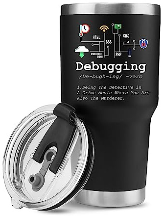 Panvola Debugging Definition Computer Programmer Gifts Student Teacher Coder Friend Coding Programming IT Vacuum Insulated Tumbler Travel Mug Stainless Steel with Straw Removable Lid (30 oz)