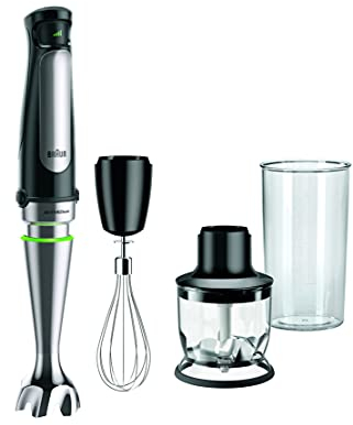 Braun MultiQuick 7 MQ7025X - Frullatore a immersione con tecnologia ACTIVEBlade & POWERBell Plus, EasyClick system Plus, 1000 W, nero con frusta, tritatutto (350 ml), tazza di miscelazione e
