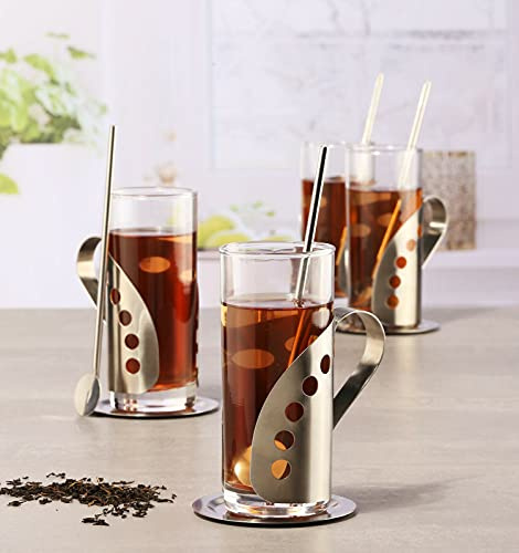 Feelino 12tlg. TEESET & GROGSET / 4x 250ml Gläser + 4x Untersetzer + 4x Löffel