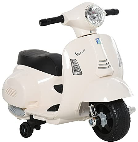 HOMCOM Elektro Kindermotorrad Vespa Elektromotorrad mit LED-Licht, Sound, Kinder Elektro Motorrad für Kinder von 18-36 Monate Weiß