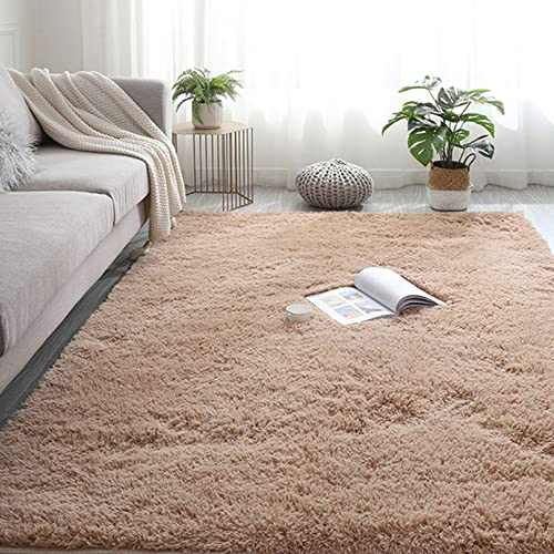 Hochflor 100x200cm Carpet Wohnzimmer Lammfellimitat Teppich Weich Teppich Faux Lammfell Flauschig für Esszimmer oder und Die Küche Cafe Lounge Sofas Usw, Khaki
