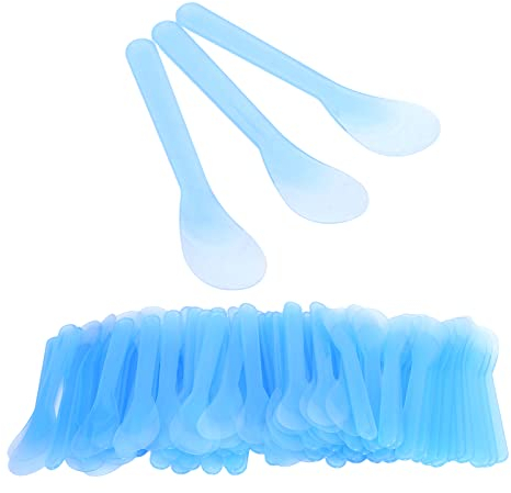 100pcs Cosmetic Apply Spatula - Plastic Disposable Hair Removal Cream Tattoo Repair Cream Spatula Blue Facial Mask Spatulas Mask Applicator Stick Makeup Tools for Mixing and Sampling