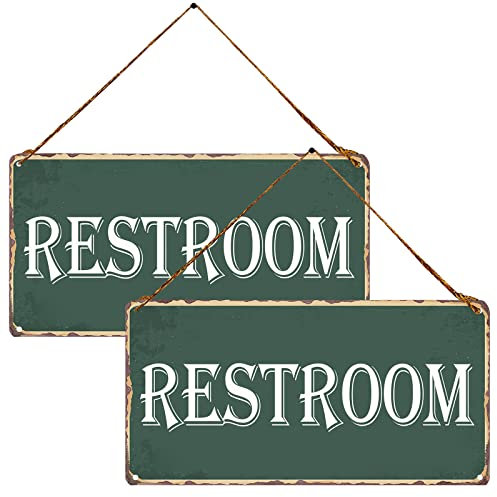 ZOVSON WC-Dekor, Vintage-Blechschild, Wandkunst, zum Aufhängen, rustikales grünes WC-Schild, Bauernhaus, Heimdekoration für Badezimmer, Büro oder Geschäft, 12,7 x 25,4 cm (Grün, 2)