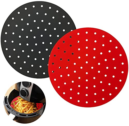 Lot de 2 tapis pour friteuse à air rond en silicone pour friteuse à air réutilisable, anti-adhésif, 20 cm