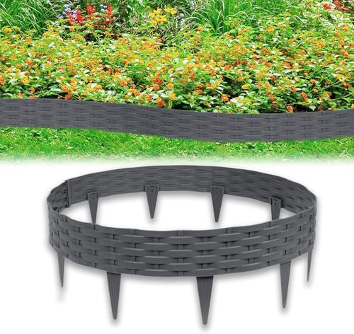 Froadp 100cm Imitación de Ratán Delimitadores de Bordes para Jardín, Borduras de Cama Flexible de Plástico, Bendable Vallas de Césped para Parterres, Empalizadas Bordillos (30 Piezas, Antracita)