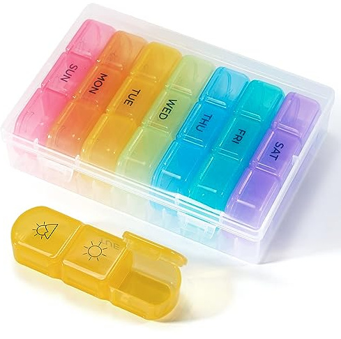 Tablettenbox 7 tage Morgens Mittags Abends - Pillendose 7 Tage 3 Fächer, Tabletten Organizer 7 Tage 3 fächer, Medikamentenbox mit Große Fächer für Medikamente, Vitamine, Fischöl