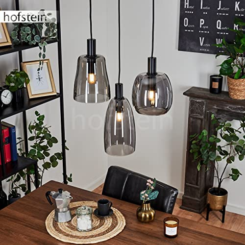 HOFSTEIN Hängeleuchte Kenong, 3-flammige Hängelampe aus Metall/Glas in Schwarz/Bernsteinfarben, moderne Pendelleuchte im Retro/Vintage-Design, Höhe max. 150 cm, E14, Esszimmer, Küche, Wohnzimmer