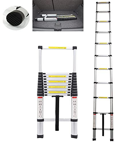 DICN 3.2 Meter Heavy DutyCollapsible Ladder Aluminum Alloy Telescopic Extension Ladder Lightweight Portable Straight Extendable Steps, Max Load 150kg/330lb, for Home Loft RV Ladder