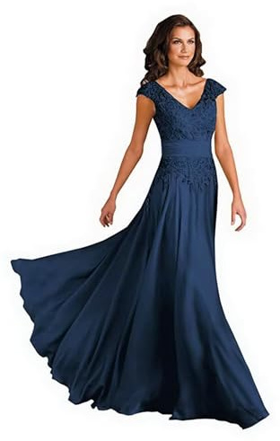 Sincemeet Spitzen Kleider Für Die Brautmutter V-Ausschnitt Langes Abendkleid Chiffon Hohe Taille Ballkleid Brautjunfernkleid